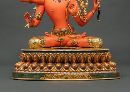 Colorful Maha Manjushri Statue – Four-armed Bodhisattva of Wisdom