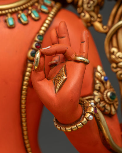 Colorful Maha Manjushri Statue – Four-armed Bodhisattva of Wisdom