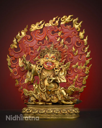 Mahakala statue collection featuring Tibetan Buddhist guardian deity figurines — fierce protector statues for temple altar and meditation space, handcrafted in Nepal