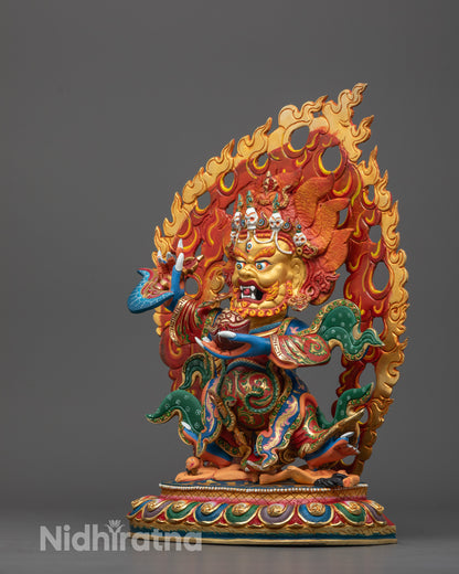 Colored Mahakala Bernagchen Statue | Tibetan Wrathful Deity