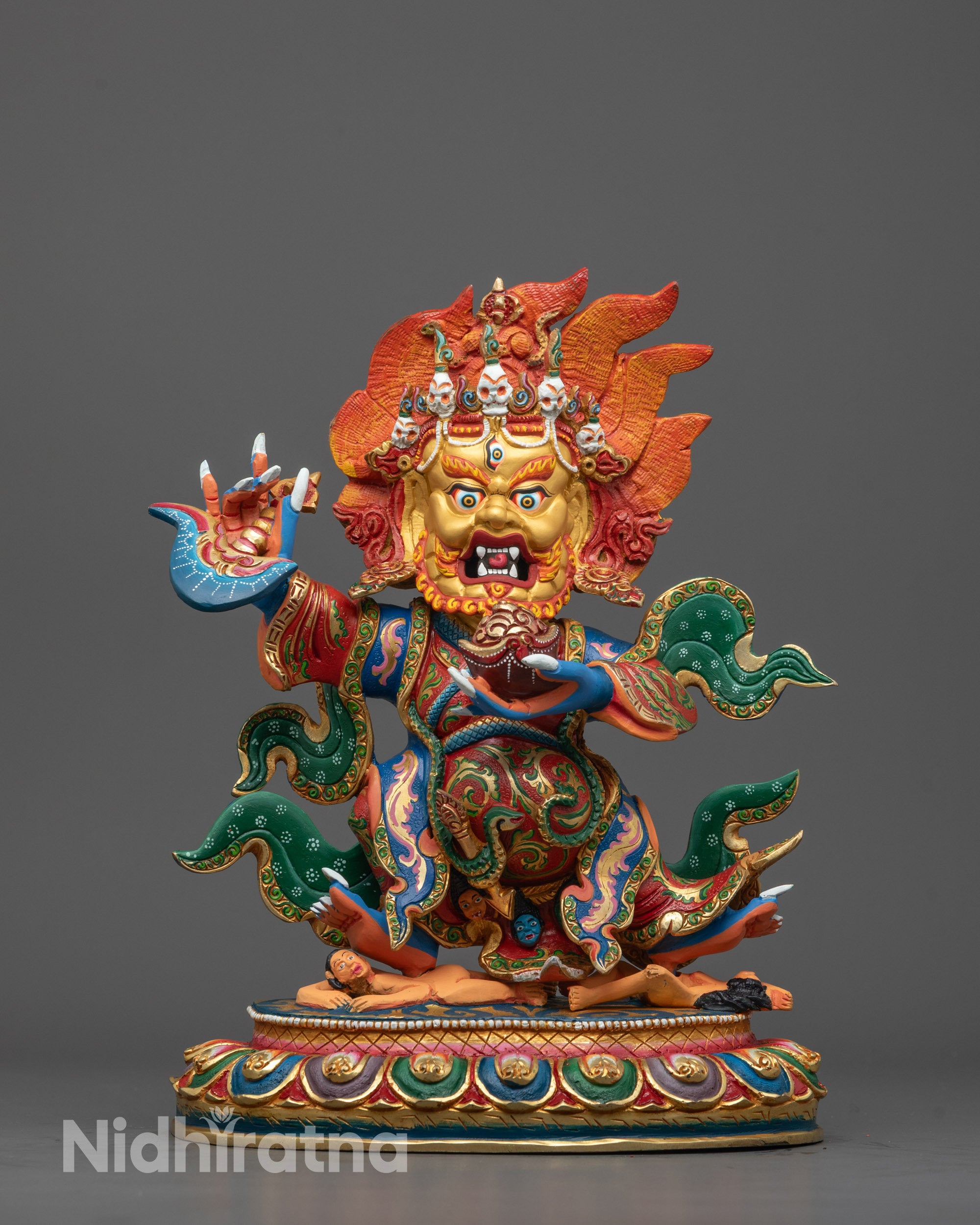Colored Mahakala Bernagchen Statue | Tibetan Wrathful Deity