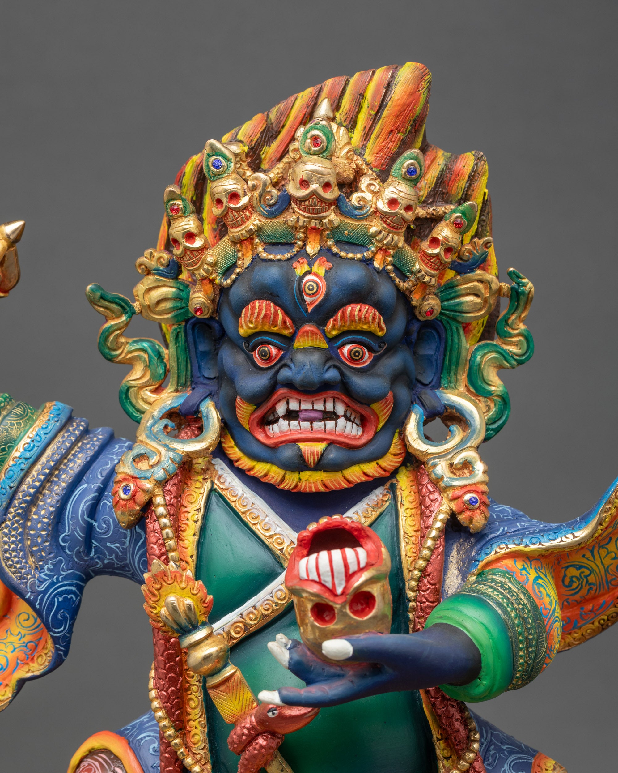 Mahakala Bernagchen Guardian Deity statue detailed copper and acrylic colors