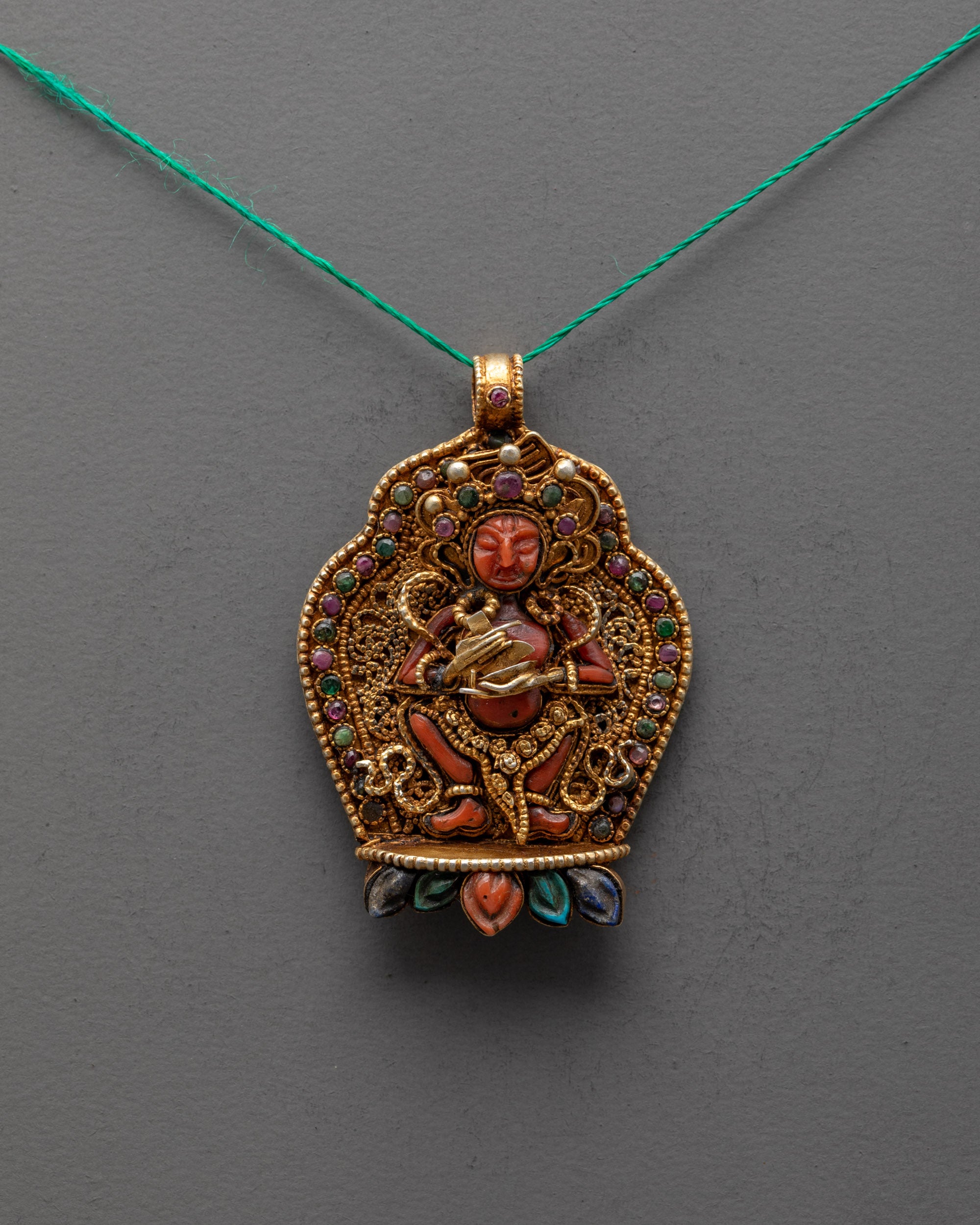 Mahakala Prayer Locket with Semi-Precious Stones