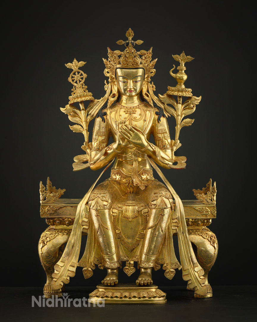 Future Buddha Maitreya | 24K Gold Gilded Copper Figure