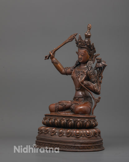 Handcrafted Oxidized Manjushri Statue | Buddhist Wisdom Figure