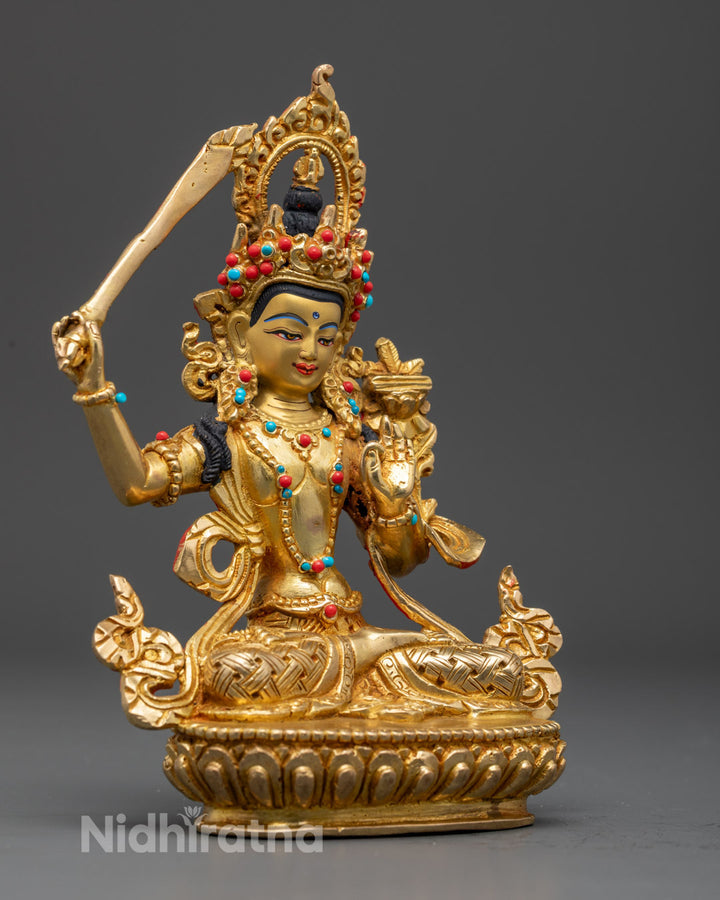 Manjushri Statue | 24K Gold Gilded Icon of Higher Knowledge