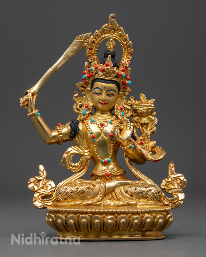 Manjushri Statue | 24K Gold Gilded Icon of Higher Knowledge