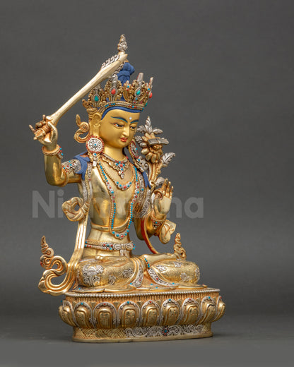 Manjushree Meditation Statue right side view with sword and utpala flower