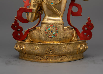 Traditional Nepali Manjushri Statue | 24k Gold Gilded Copper