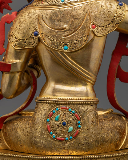 Traditional Nepali Manjushri Statue | 24k Gold Gilded Copper