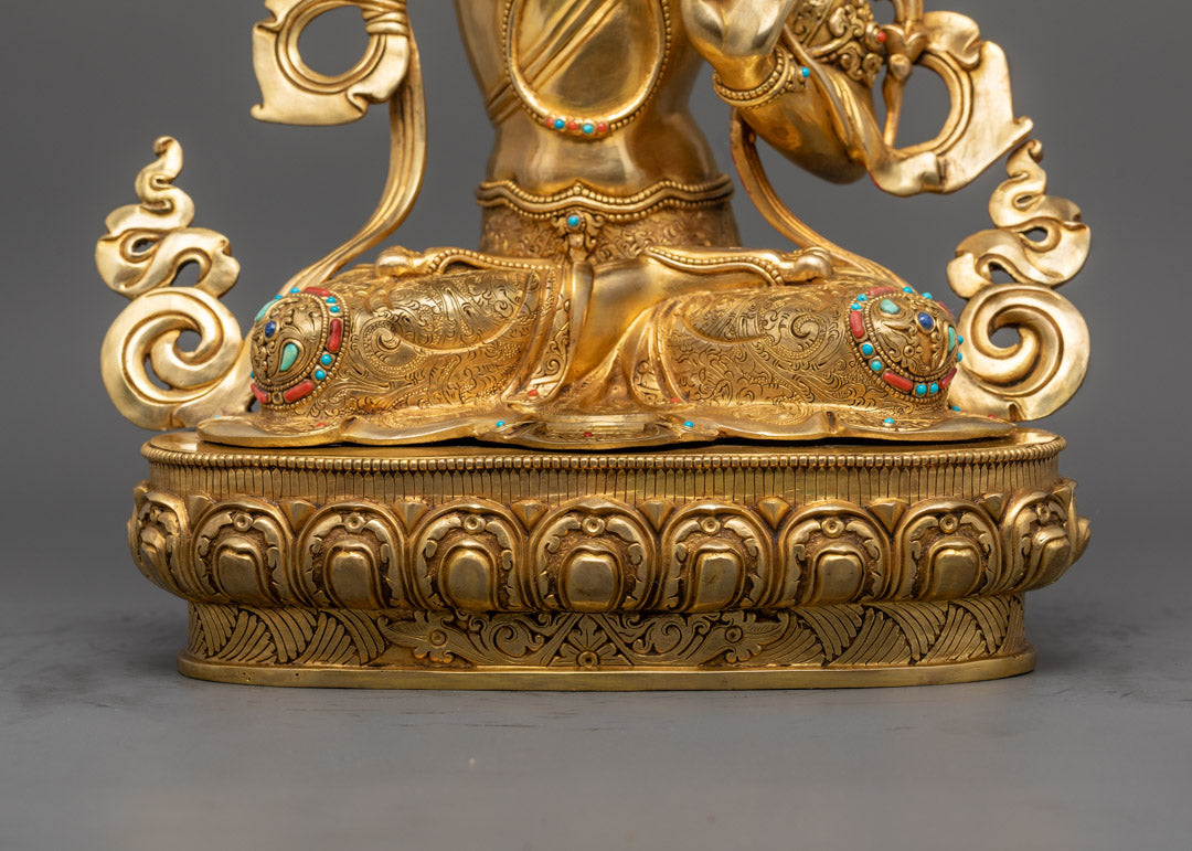 Traditional Nepali Manjushri Statue | 24k Gold Gilded Copper
