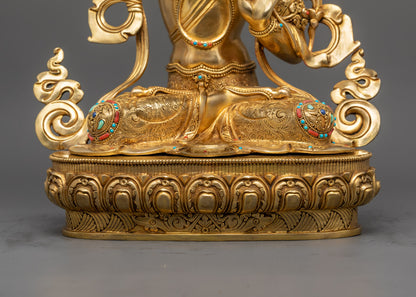 Traditional Nepali Manjushri Statue | 24k Gold Gilded Copper