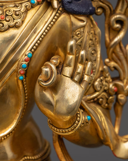 Traditional Nepali Manjushri Statue | 24k Gold Gilded Copper