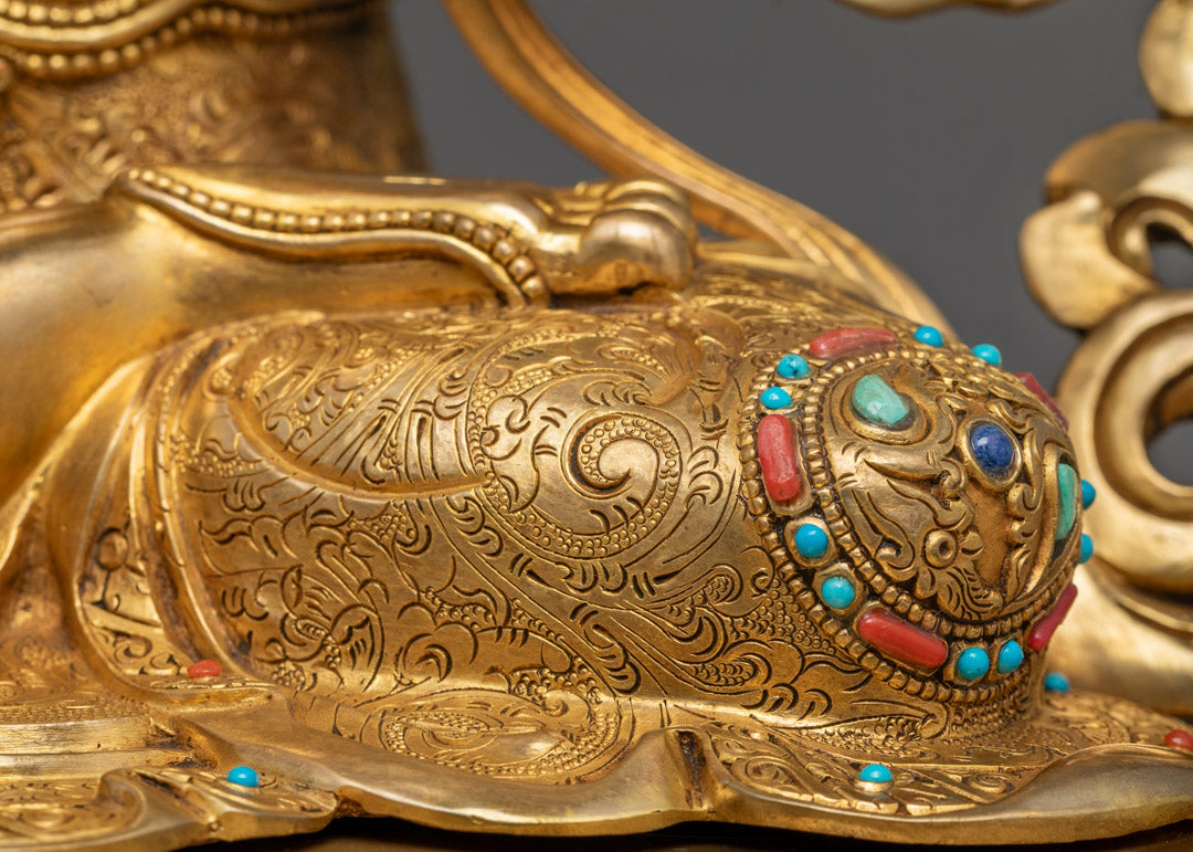 Traditional Nepali Manjushri Statue | 24k Gold Gilded Copper