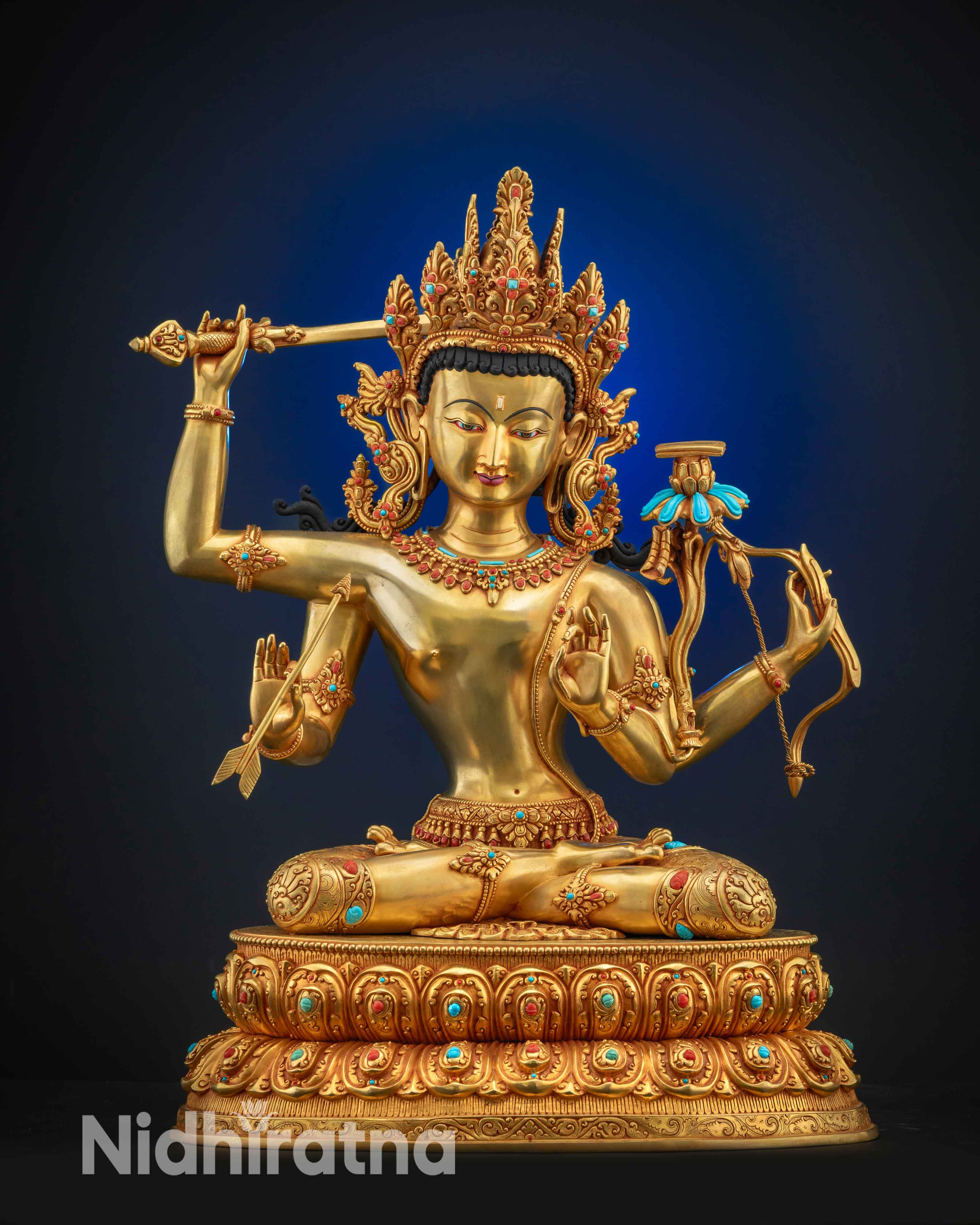 Manjushri Statue Collection featuring Maha and Simhanada Manjushri statues – traditional Nepalese Buddhist wisdom Bodhisattva sculptures