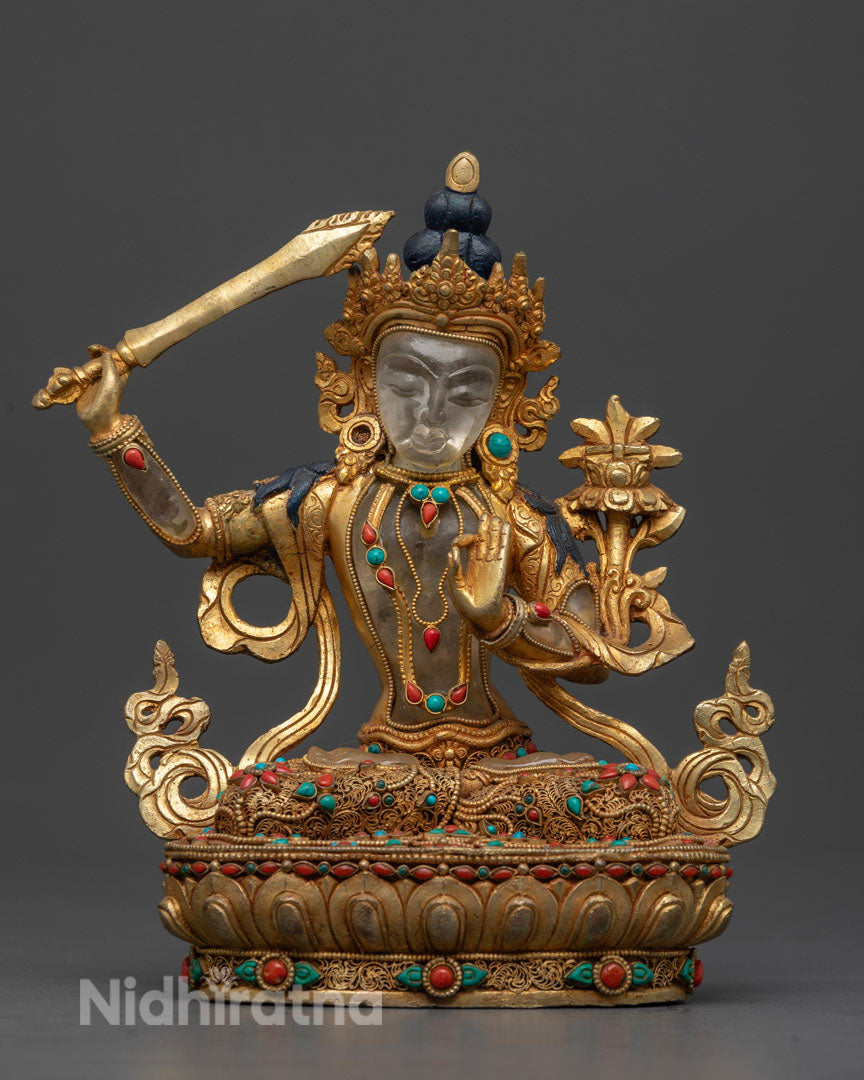 Crystal Manjushri Statue: Hand Craved Buddhist Statue