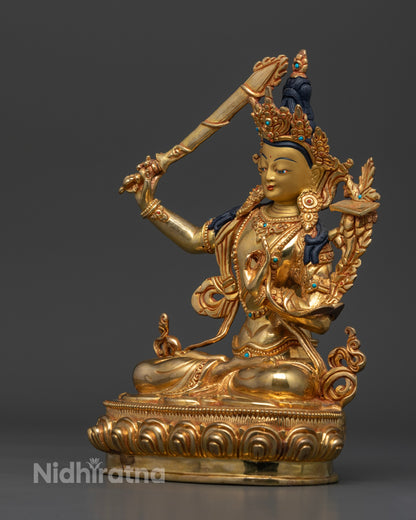Manjushri Buddha Statue Rupa Fully Gold 22.5cm
