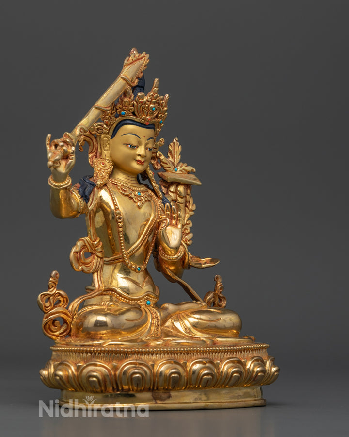 Manjushri Buddha Statue Rupa Fully Gold 22.5cm