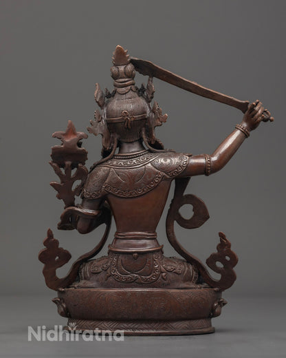 Handcrafted Oxidized Manjushri Statue | Buddhist Deity of Wisdom