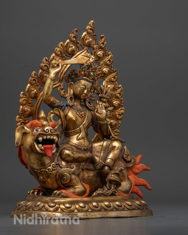 Nepalese Manjushri Statue | 24K Gold-Gilded Buddhist Deity Sculpture