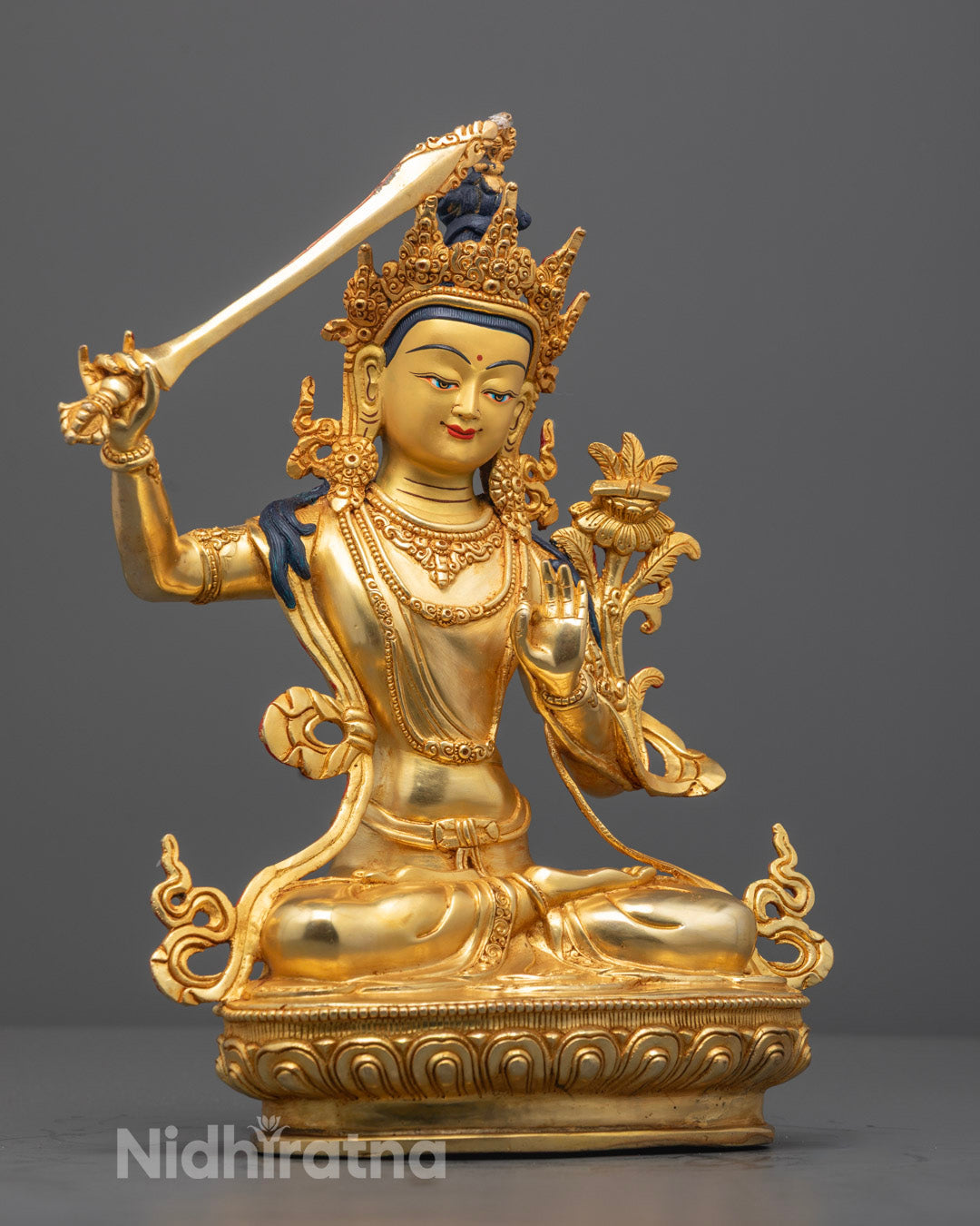 Divine Wisdom Decor | Manjushri Statue with Mantra Chamber