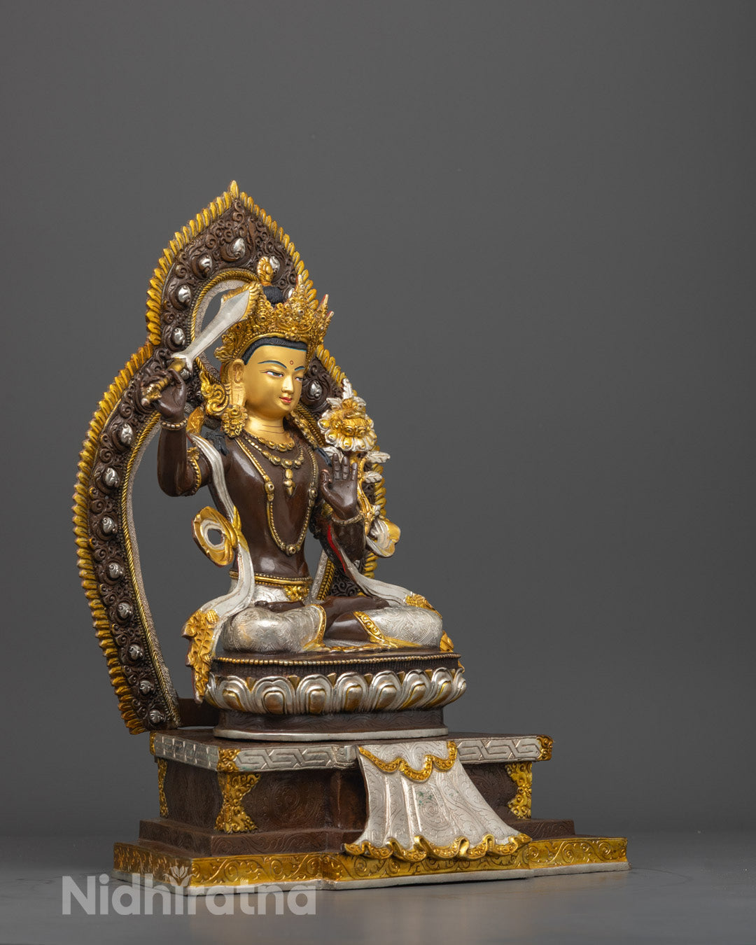 Manjushri Buddha Statue | Silver Plated Statue