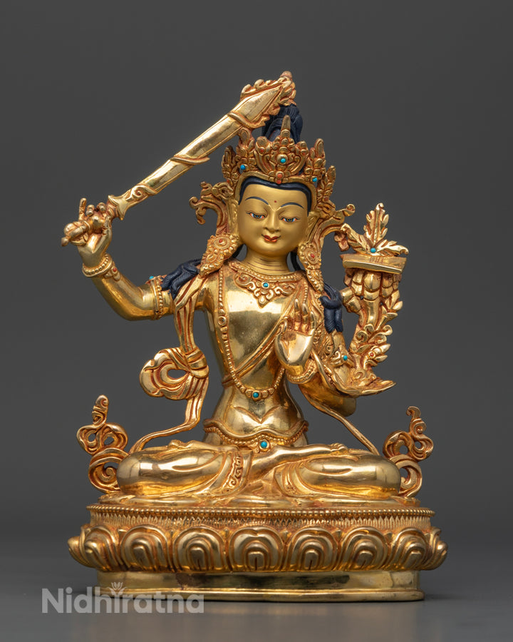 Manjushri Buddha Statue Rupa Fully Gold 22.5cm