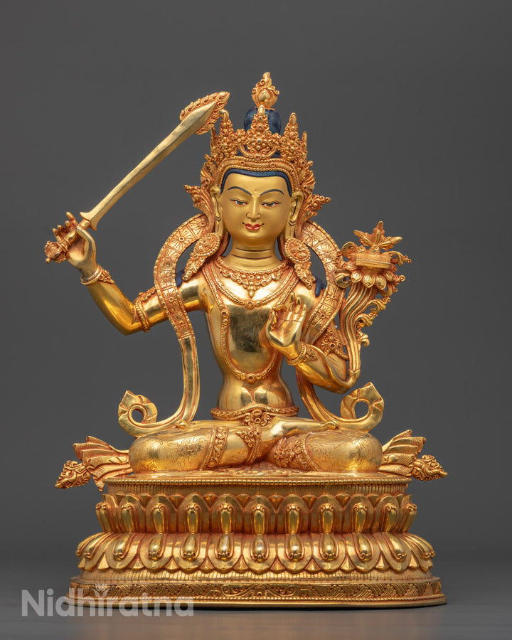 Hand-Carved Bodhisattva Manjushri Sculpture