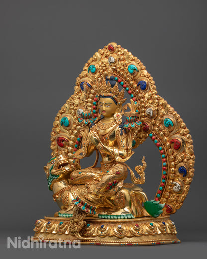 Premium Manjushri Statue with Snow Lion | Tibetan Wisdom Deity