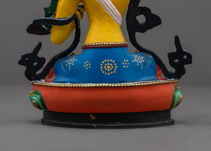 Yellow-Hued Manjushri Statue | Coloured Tibetan Artwork