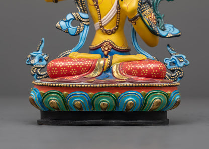 Yellow-Hued Manjushri Statue | Coloured Tibetan Artwork