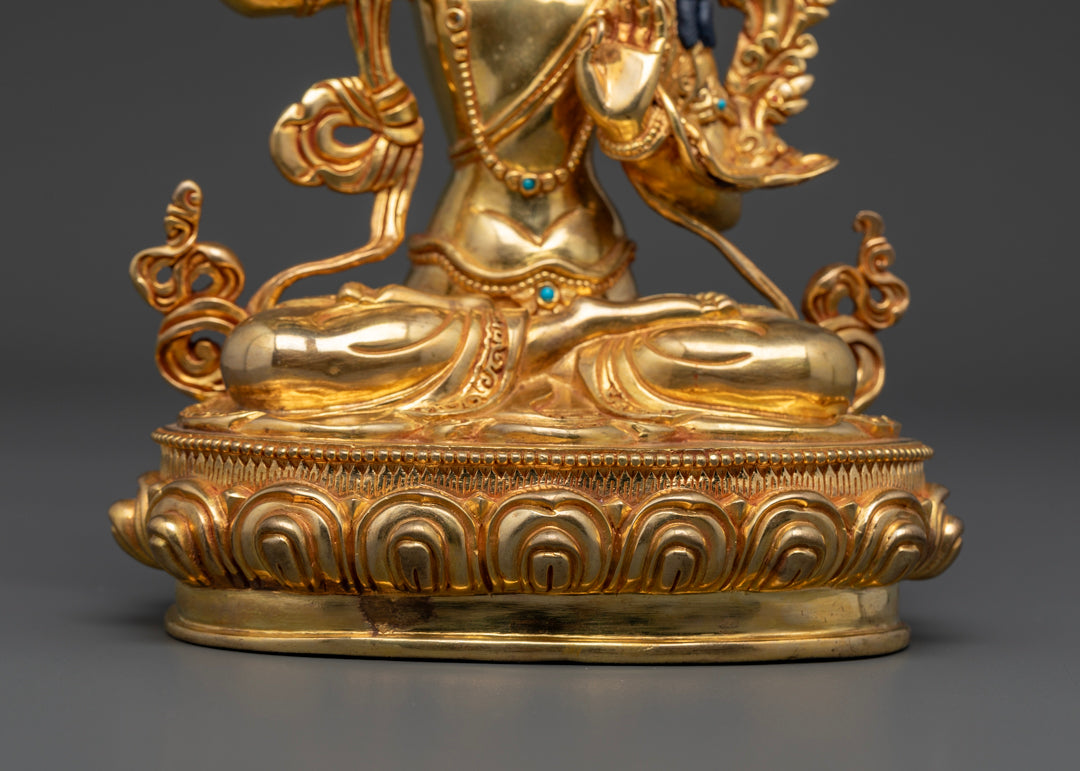 Manjushri Buddha Statue Rupa Fully Gold 22.5cm
