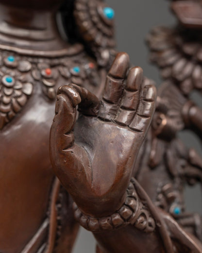 Handcrafted Oxidized Manjushri Statue | Buddhist Deity of Wisdom