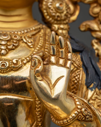 Gold-Gilded Manjushri Statue | Bodhisattva of Wisdom