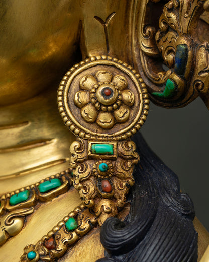 Manjushri Statue – Fully Gold Fire-Gilded Copper Sculpture