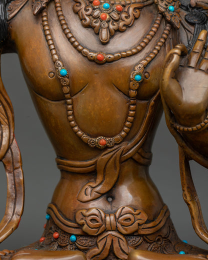 Oxidized Manjushri Copper Statue – Buddhist Wisdom Deity Figurine