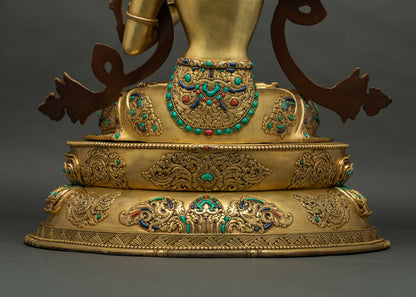 Manjushri Statue – Fully Gold Fire-Gilded Copper Sculpture