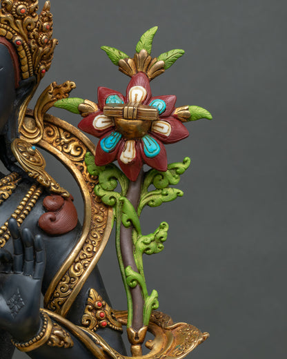 Black Manjushri Statue | Hand-Painted Wisdom Bodhisattva Sculpture