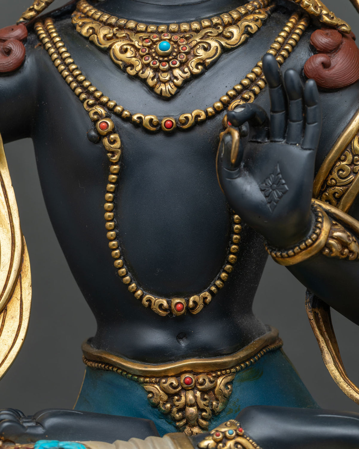 Black Manjushri Statue | Hand-Painted Wisdom Bodhisattva Sculpture