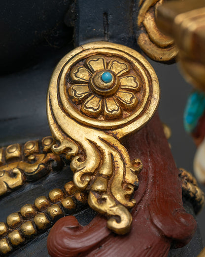 Black Manjushri Statue | Hand-Painted Wisdom Bodhisattva Sculpture