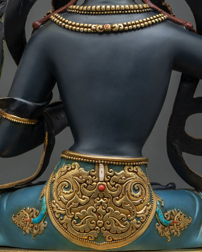 Black Manjushri Statue | Hand-Painted Wisdom Bodhisattva Sculpture