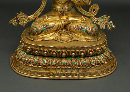 Manjushri Statue – Fully Gold Fire-Gilded Copper Sculpture