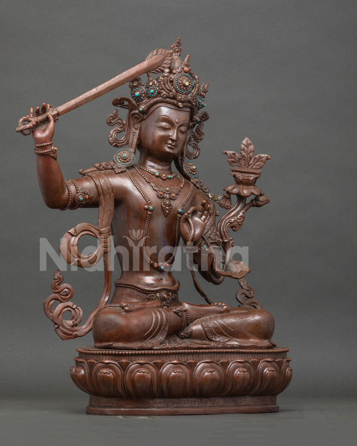 Manjushri Handmade Statue – Oxidized Copper Buddhist Altar Figurine