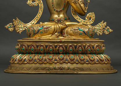 Manjushri Statue – Fully Gold Fire-Gilded Copper Sculpture