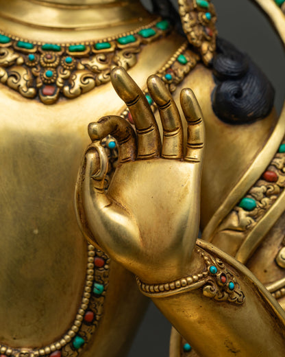 Manjushri Statue – Fully Gold Fire-Gilded Copper Sculpture