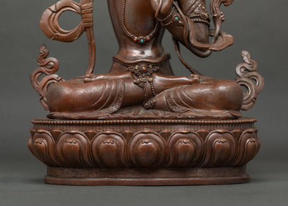 Manjushri Handmade Statue – Oxidized Copper Buddhist Altar Figurine