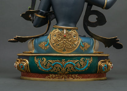 Black Manjushri Statue | Hand-Painted Wisdom Bodhisattva Sculpture