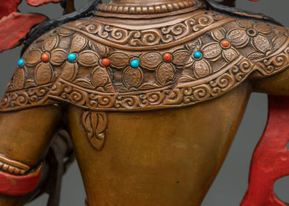 Oxidized Manjushri Copper Statue – Buddhist Wisdom Deity Figurine