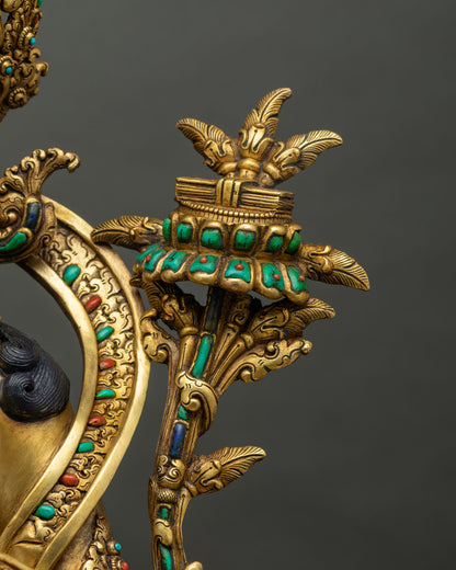 Manjushri Statue – Fully Gold Fire-Gilded Copper Sculpture