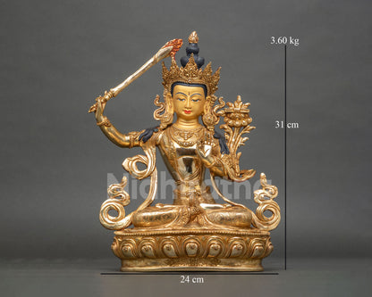 Gold-Gilded Manjushri Statue | Bodhisattva of Wisdom